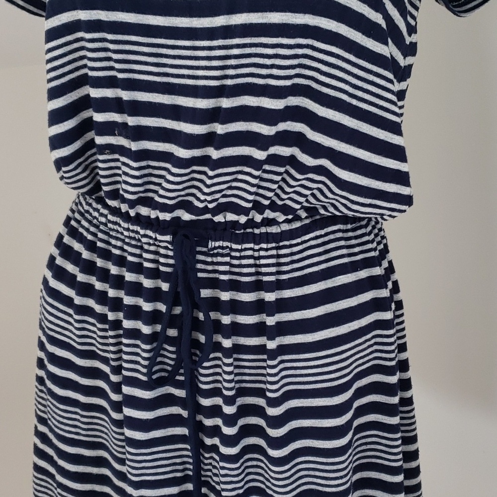 Olive & Oak Women's Navy & Gray Stripe Drawstring Waist Shirt Dress, Size M - Picture 7 of 16